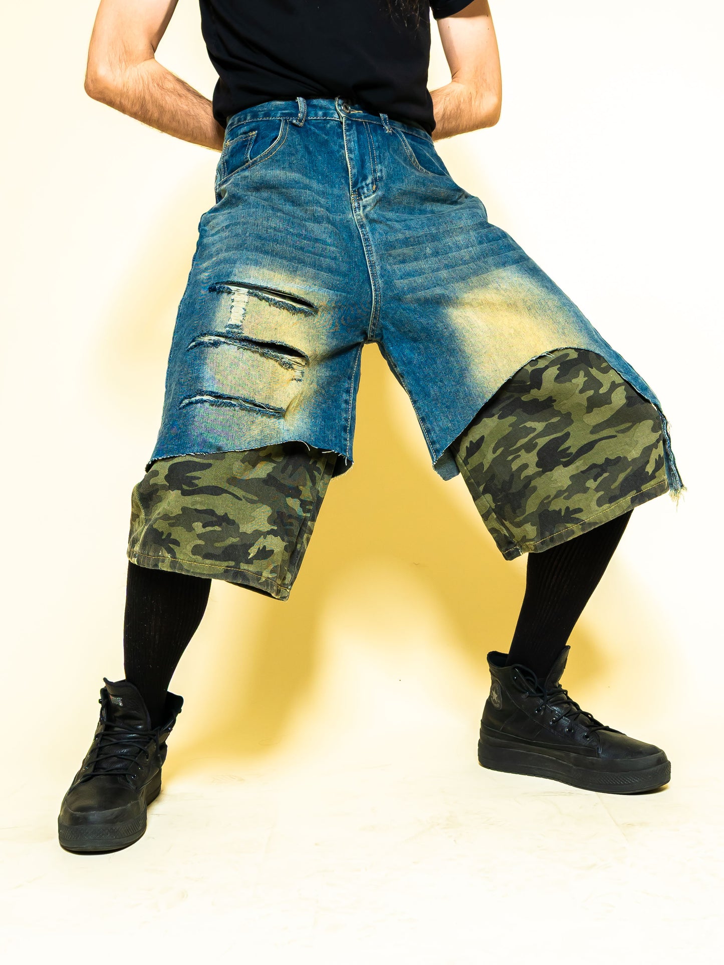 F.A.M.E. X Limited Edition Punk Rock Camo Denim Shorts