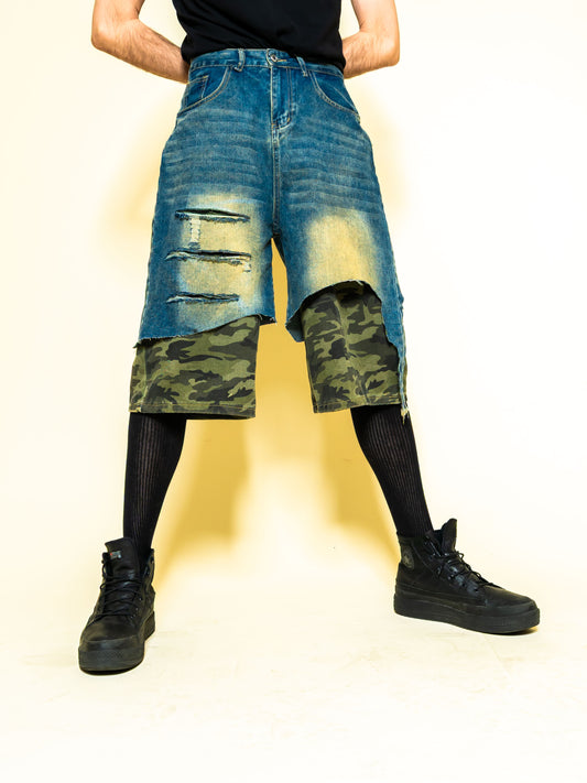 F.A.M.E. X Limited Edition Punk Rock Camo Denim Shorts